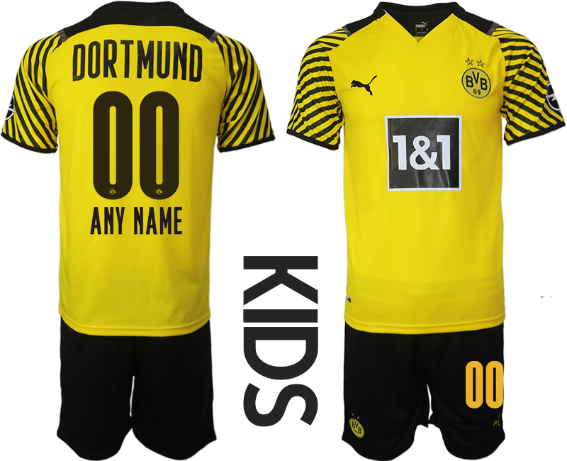 Cheap Youth 2021-2022 Club Borussia Dortmund home yellow customized Soccer Jersey